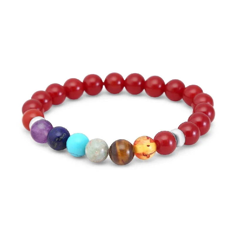 vintage gold chain bracelet -Sterling Silver with 8mm Genuine Chakra & Natural Red Onyx Bead Stretch Bracelet