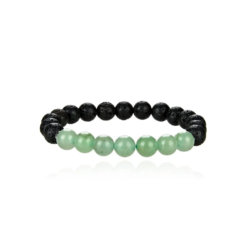 inspirational charm bracelet -Sterling Silver with 8MM Lava Bead & Green Aventurine Stretch Bracelet