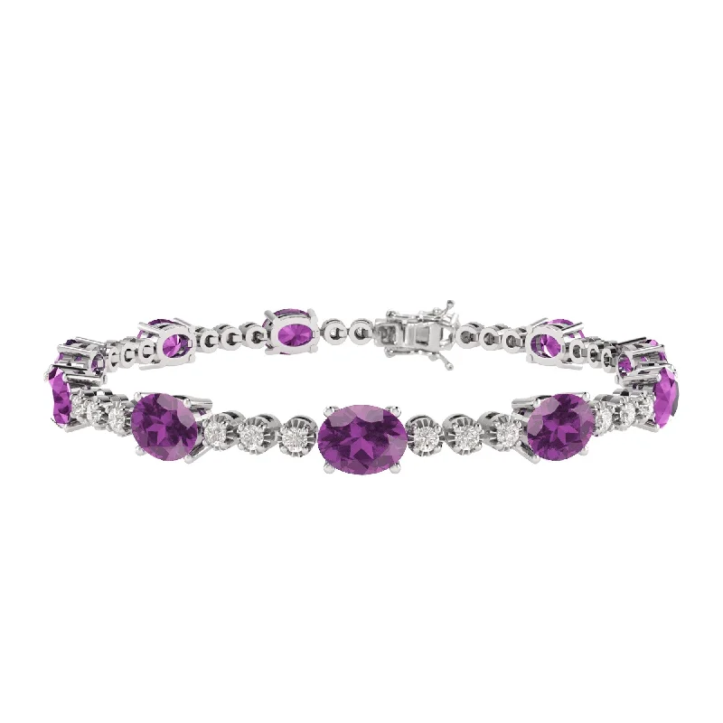 personalized birthstone bracelet -Sterling Silver with Amethyst and White Topaz Tennis Bracelet- 7.25"