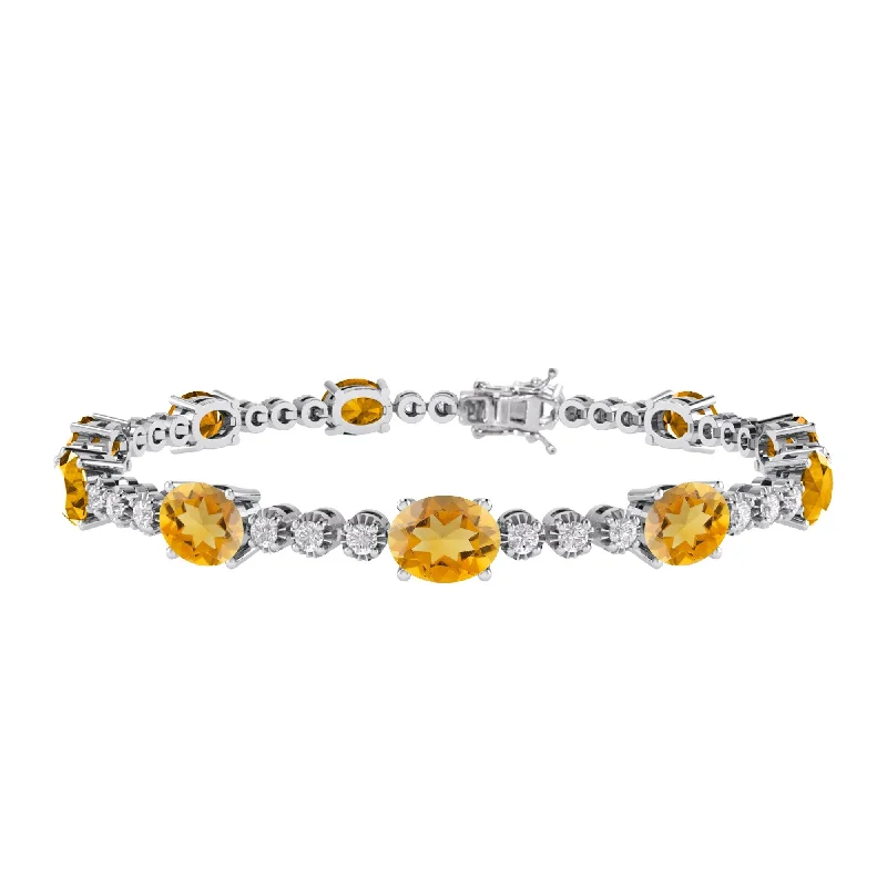 gold beaded bracelet for women -Sterling Silver with Citrine and White Topaz Tennis Bracelet-7.25"