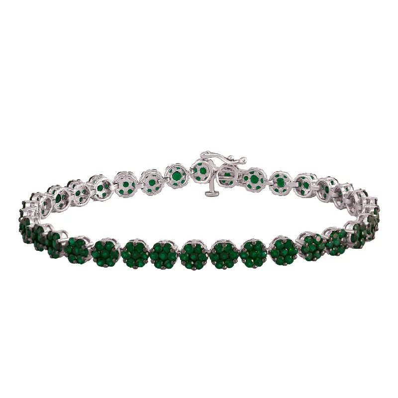 stylish women’s gold bracelet -Sterling Silver with Emerald Flower Line Bracelet - 7.25"