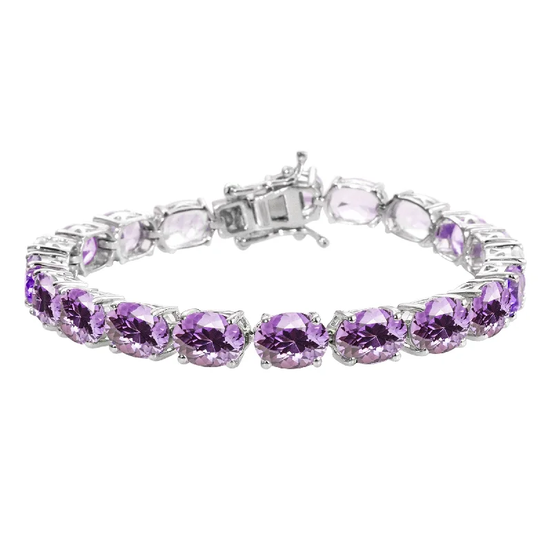 spiritual healing bracelet for men -Sterling Silver with Natural Amethyst Tennis Bracelet- 6.5"