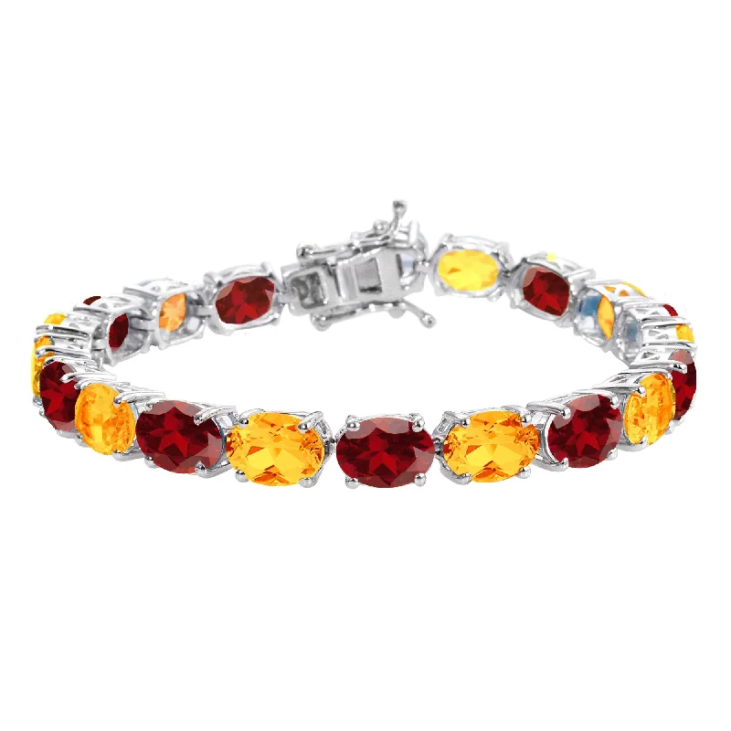 men’s casual woven bracelet -Sterling Silver with Natural Citrine and Garnet Tennis Bracelet-7.25"