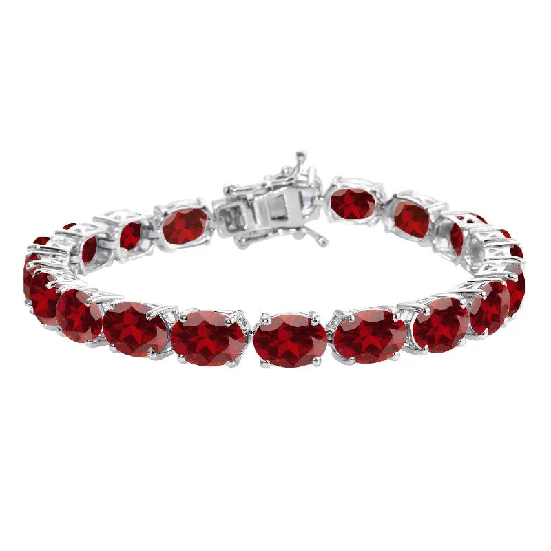 dainty gold bracelet for layering -Sterling Silver with Natural Garnet Tennis Bracelet-7.25"