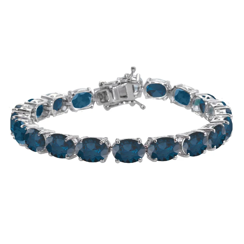 adjustable crystal bracelet -Sterling Silver with Natural London Blue Topaz Tennis Bracelet-7.25"