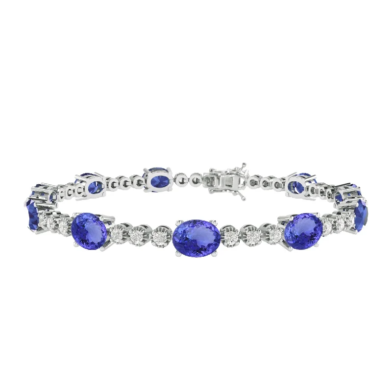 layered bracelet set for women -Sterling Silver with Tanzanite and White Topaz Tennis Bracelet-7.25"