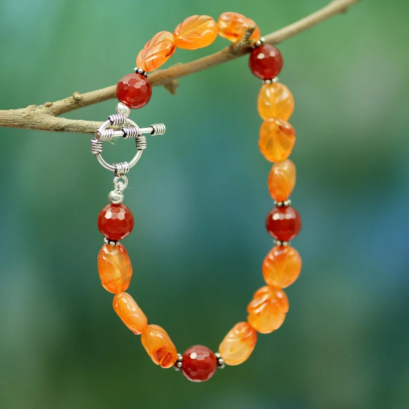 men’s custom name bracelet -Sunset Forest Carnelian beaded bracelet