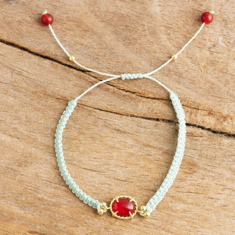 leather and metal bracelet -Sweet Diversion in Aqua Aqua Macrame Carnelian Bracelet with 24k Gold