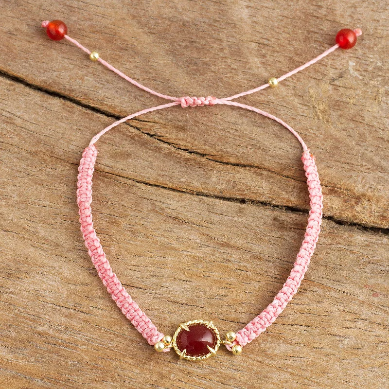 dainty gold bracelet for layering -Sweet Diversion in Pink Pink Macrame Bracelet with Carnelian