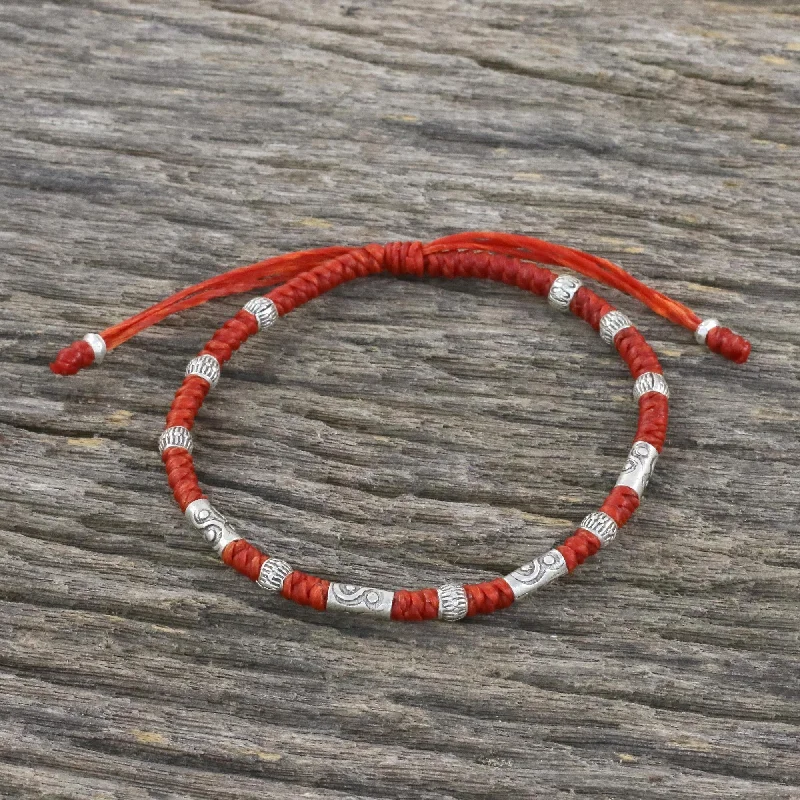 sterling silver bracelet with charm -The Balance Red Unisex 950 Karen Silver Cord Beaded Bracelet