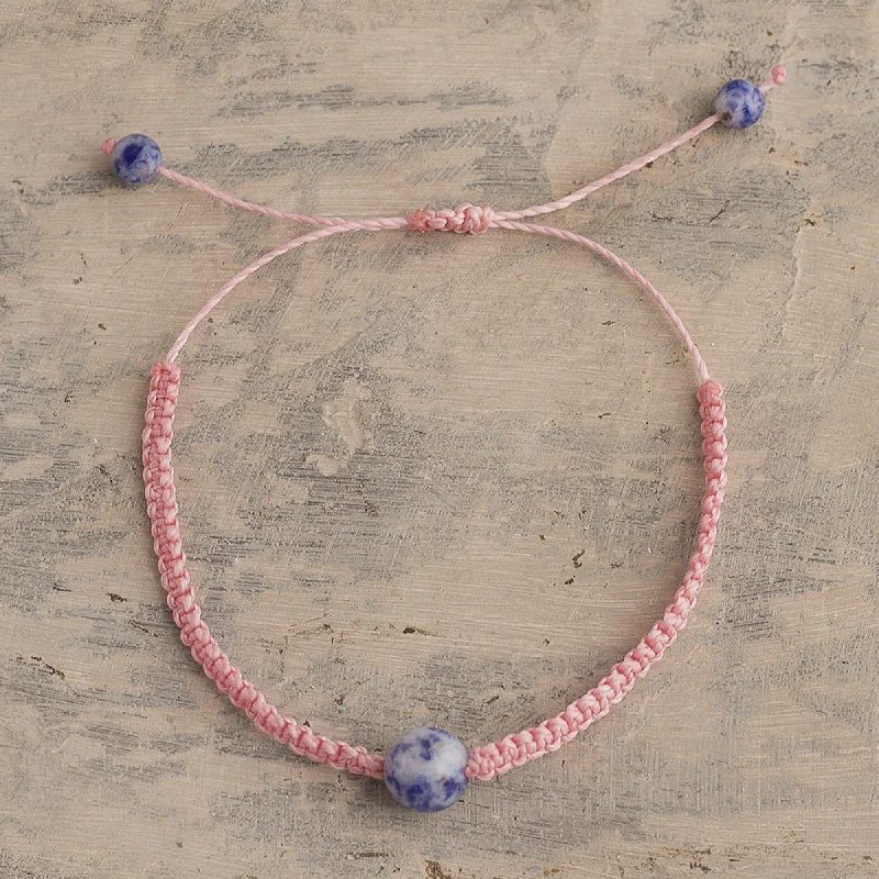 custom gemstone bracelet -Tranquil Planet Adjustable Macrame and Sodalite Bracelet