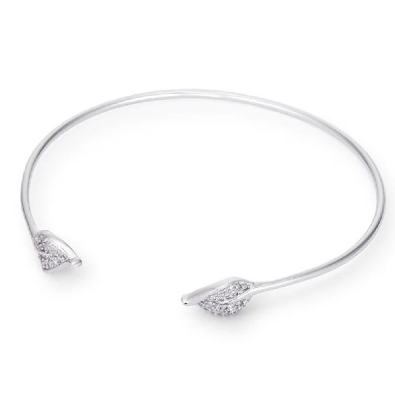 simple sterling silver bracelet -Trendy Rhodium Bracelet With Clear Cubic Zirconia Accents - 2.5 Inch