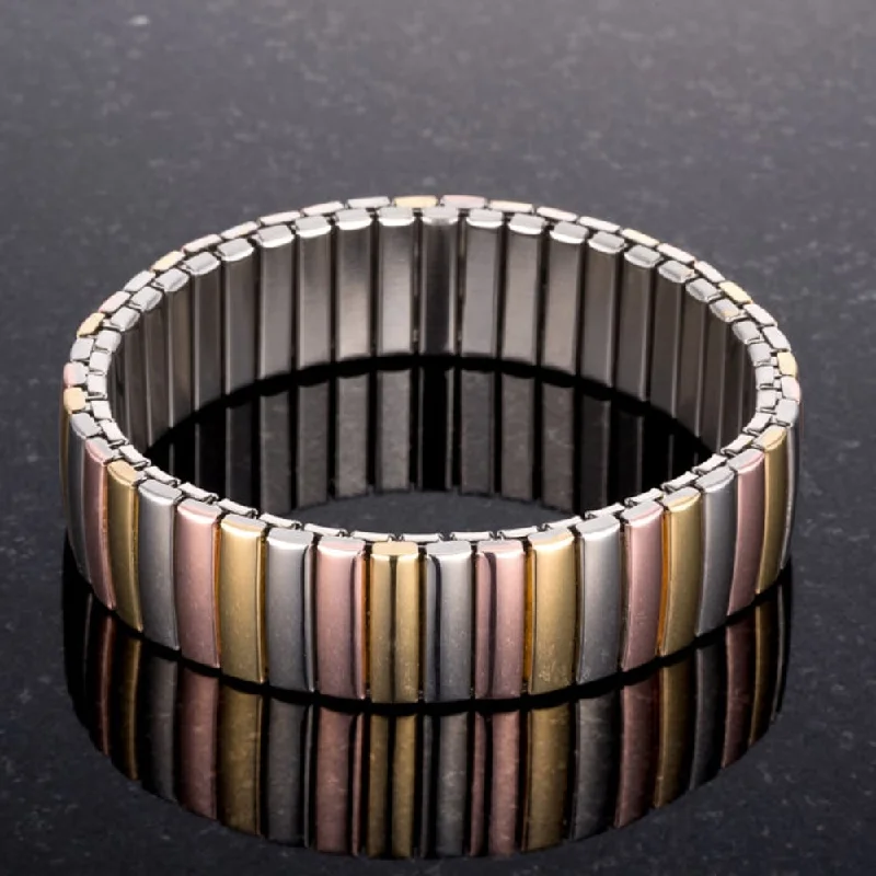 leather wrap bracelet for women -Tritone 14Mm Stainless Steel Stretch Bracelet - 14mm X 67mm