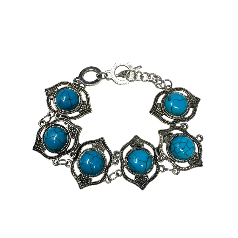 beaded bracelet for healing energy -Turquoise Tone Panel Link Bracelet By Unbranded