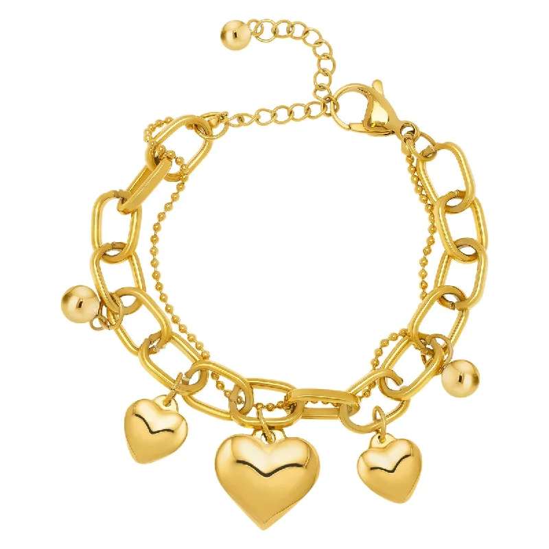 women’s boho charm bracelet -Victoria Townsend Yellow Gold Plated 3 Heart Charm Link Bracelet