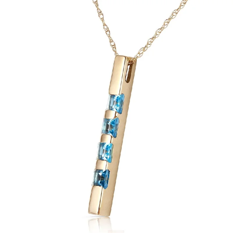 custom name necklace for couples -0.35 Carat 14K Solid Gold Necklace Bar Natural Blue Topaz