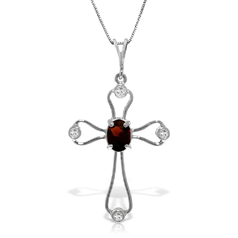 sterling silver bar necklace for women -0.57 Carat 14K Solid White Gold Cross Necklace Natural Diamonds Garnet