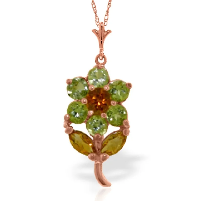 vintage gemstone necklace for women -1.06 Carat 14K Rose Gold Flower Necklace Peridot Citrine