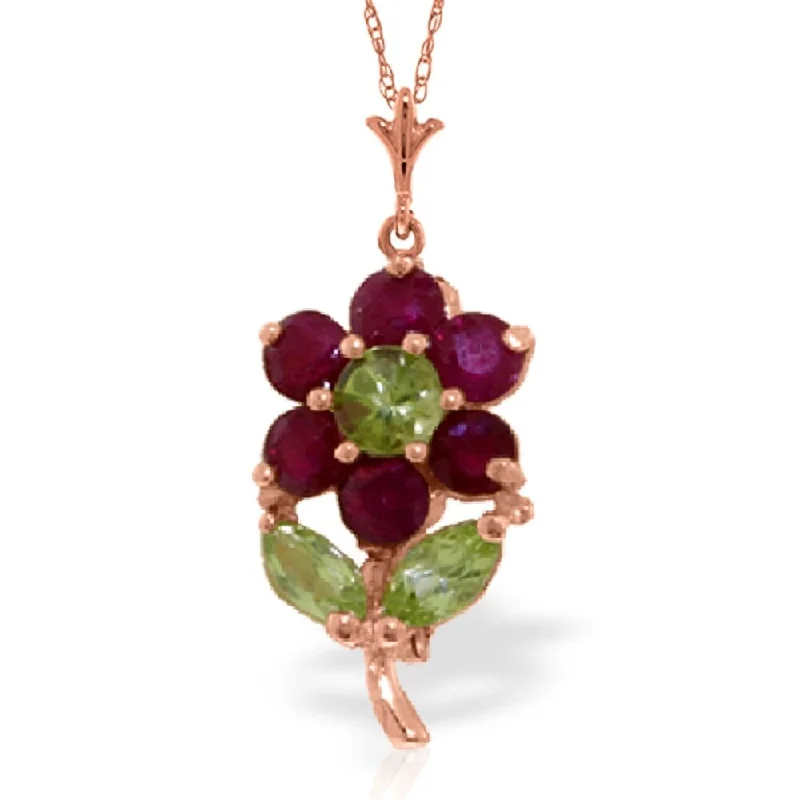 vintage silver pendant necklace for women -1.06 Carat 14K Rose Gold Flower Necklace Ruby Peridot