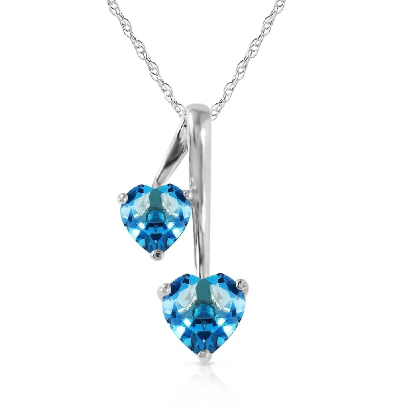 layered chain necklace for men -1.4 Carat 14K White Gold Hearts Necklace Natural Blue Topaz