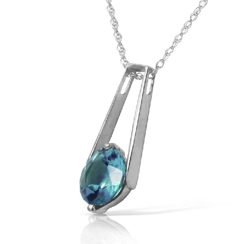 silver pendant necklace for women -1.45 Carat 14K Solid White Gold Make Your Day Blue Topaz Necklace