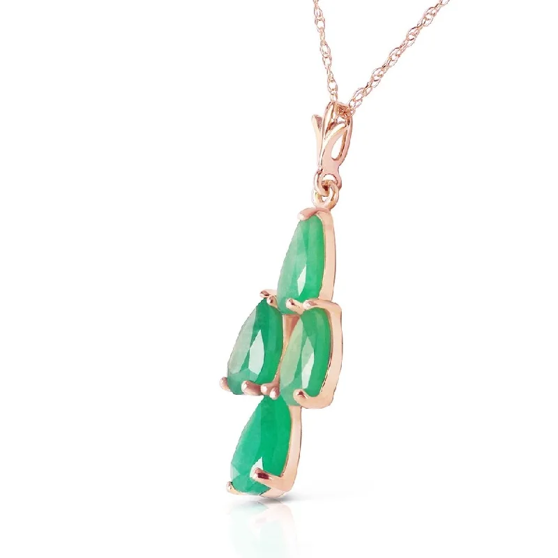 crystal heart necklace for women -1.5 CTW 14K Solid Rose Gold Pyramid Emerald Necklace