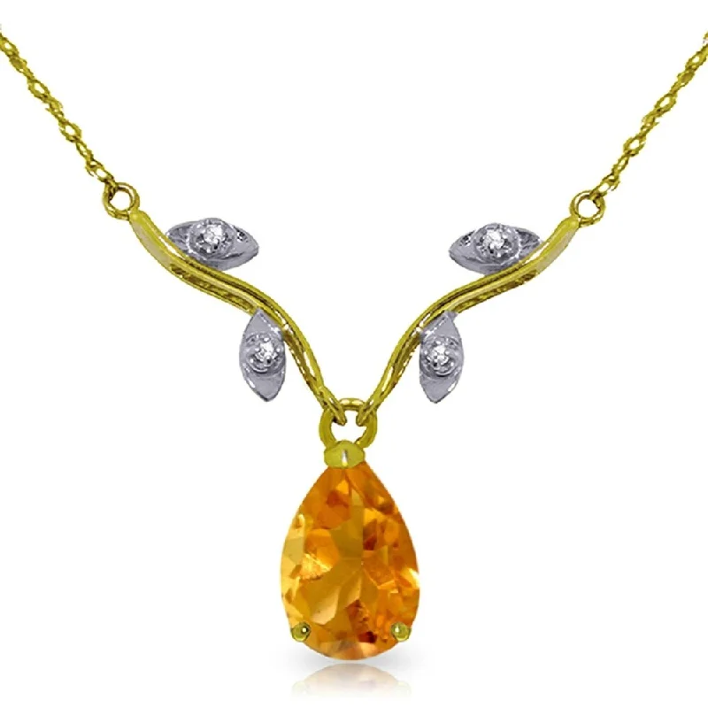 silver pendant necklace for women -1.52 Carat 14K Gold Sunny Heat Citrine Diamond Necklace