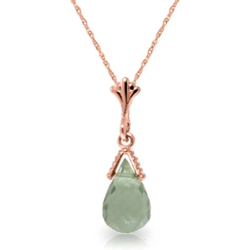 luxury gold necklace for women -14K Rose Gold Briolette Green Amethyst Necklace Jewelry