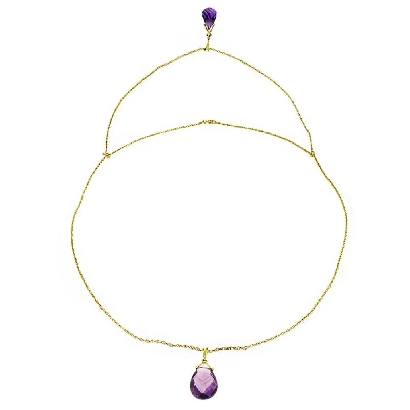 moon pendant necklace for women -14K Solid Gold Front and Back Drop Necklace with Briolette Amethysts