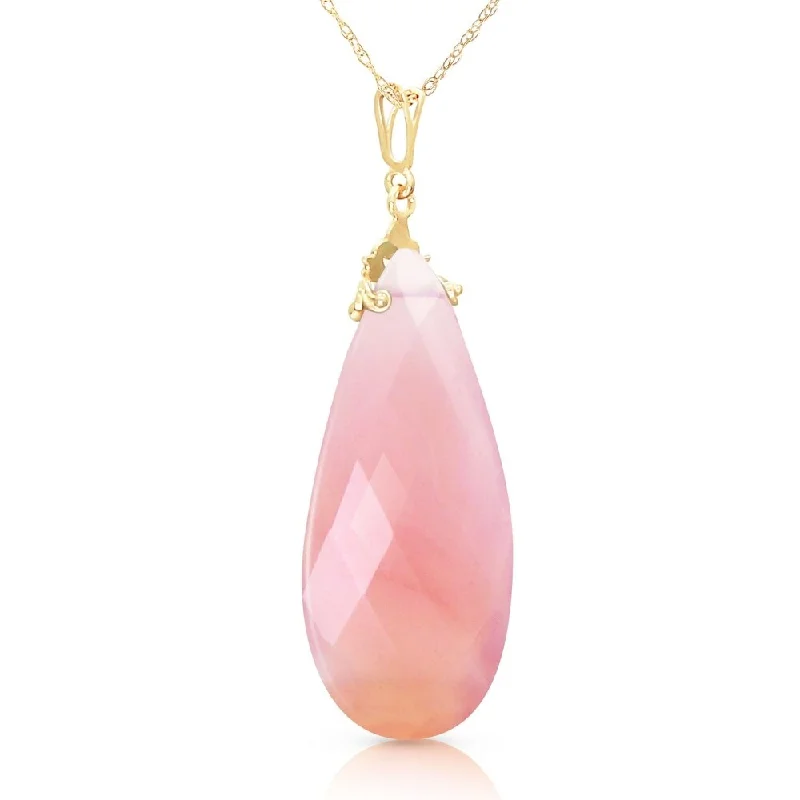 personalized gold pendant necklace -14K Solid Gold Necklace with Briolette 31x16 mm Pink Chalcedony