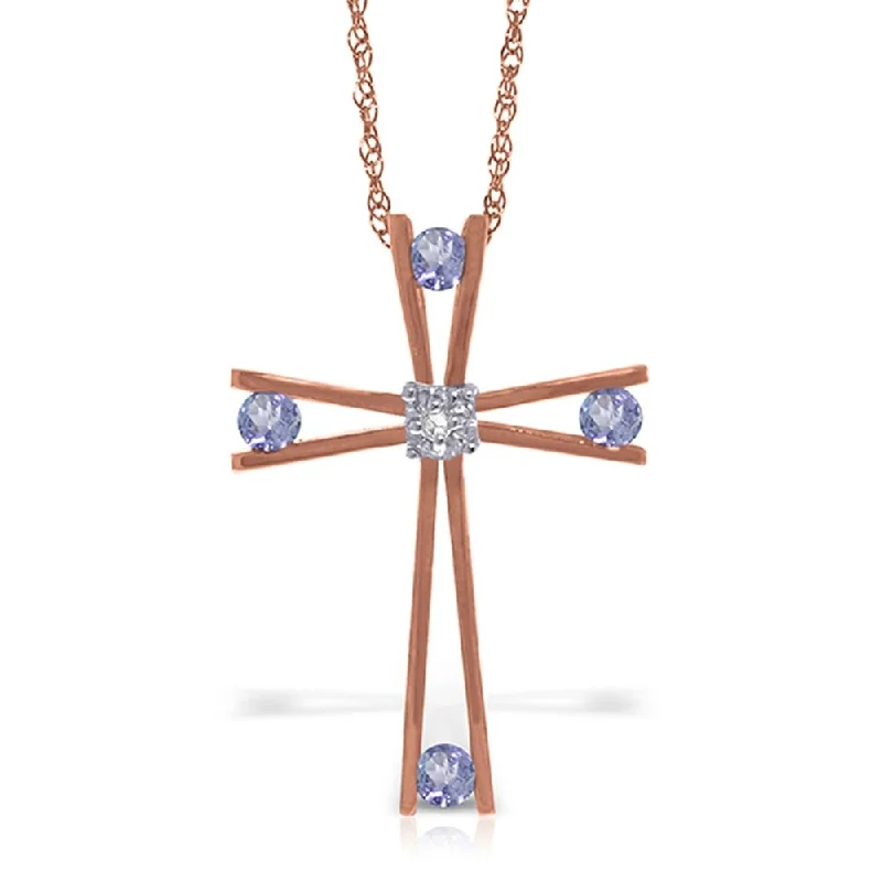 long gold chain necklace for women -14K Solid Rose Gold Cross Necklace withNatural Diamond & Tanzanites