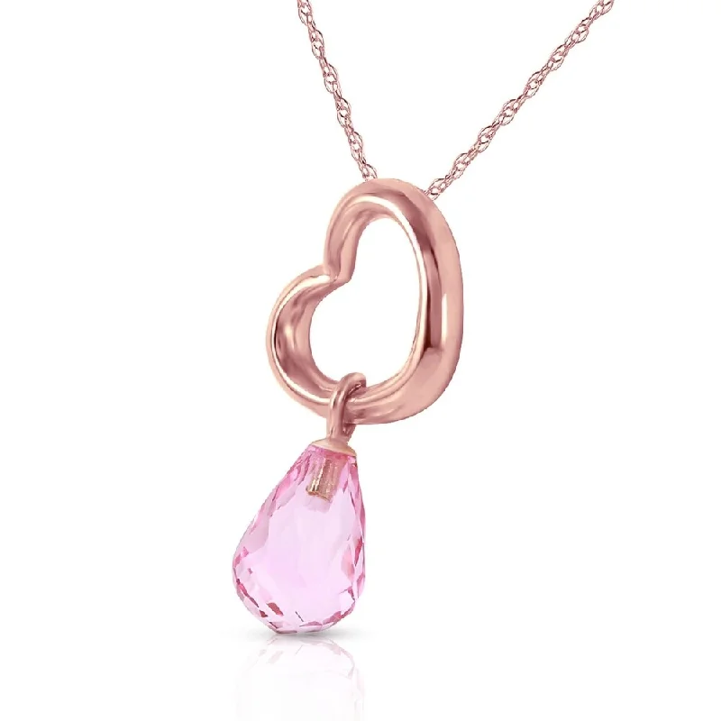 stylish gold chain necklace for women -14K Solid Rose Gold Heart Necklace with Dangling Natural Pink Topaz