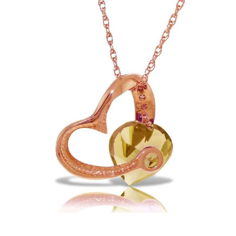 gold coin pendant necklace for women -14K Solid Rose Gold Heart Necklace withNatural Diamond & Citrine