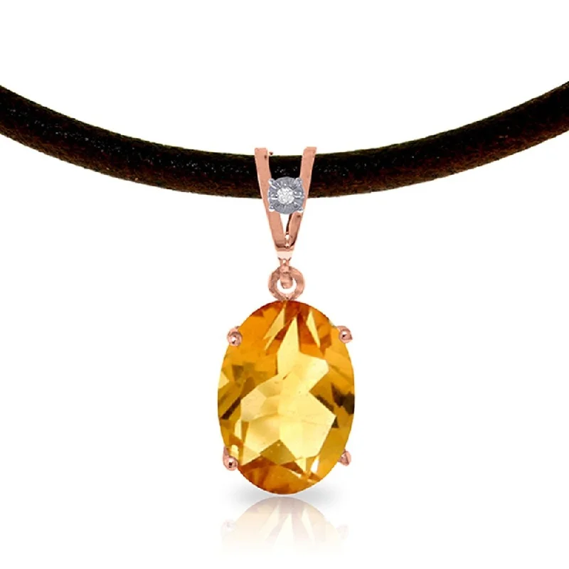 infinity pendant necklace for women -14K Solid Rose Gold & Leather Necklace withDiamond & Citrine