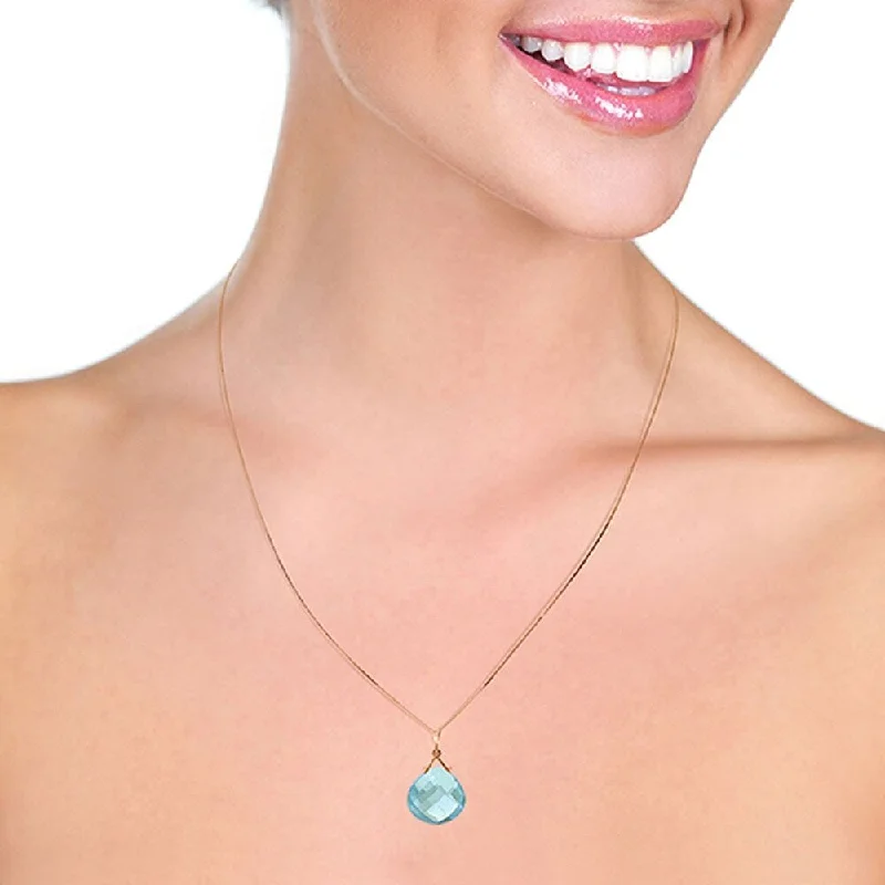 emerald pendant necklace for women -14K Solid Rose Gold Necklace with Checkerboard Cut Blue Topaz