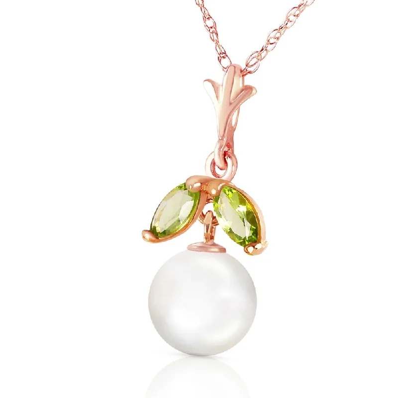 rose gold coin necklace for women -14K Solid Rose Gold Necklace with Natural pearl & Peridot