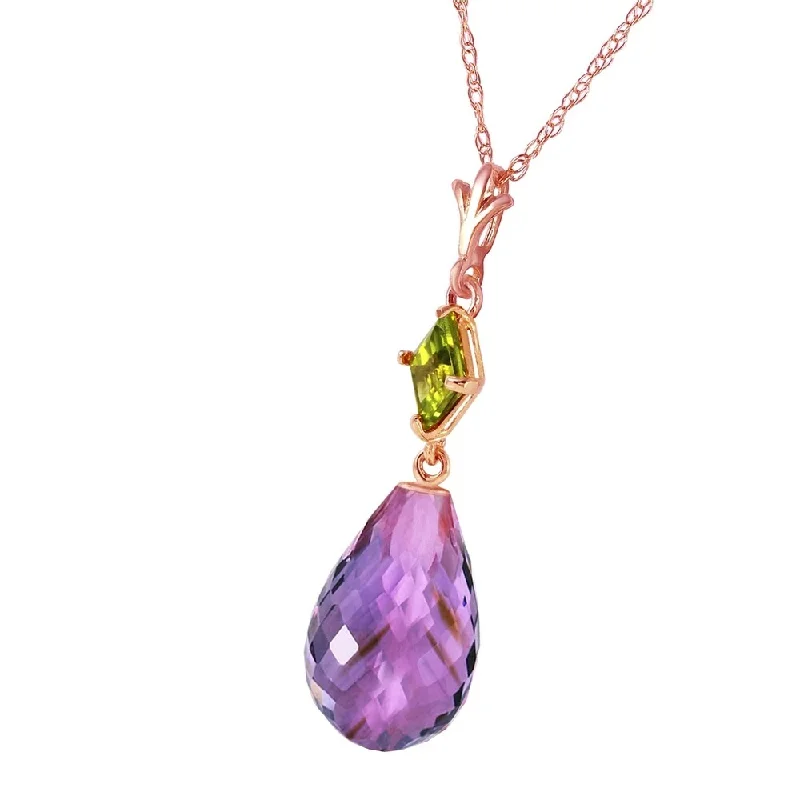 custom name charm necklace for women -14K Solid Rose Gold Necklace with Peridot & Purple Amethyst