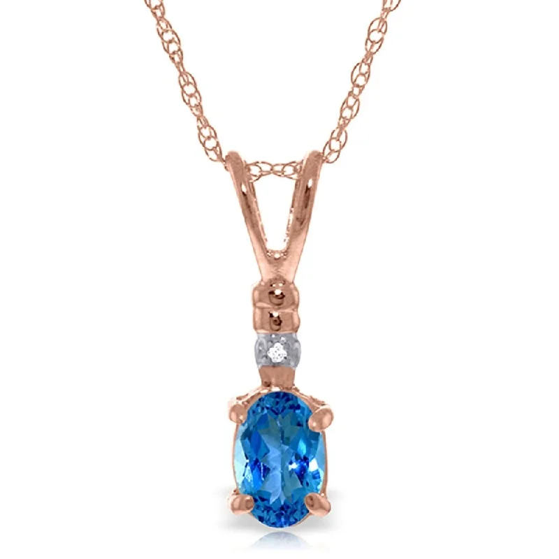 geometric pendant necklace for men -14K Solid Rose Gold Necklace withNatural Diamond & Blue Topaz