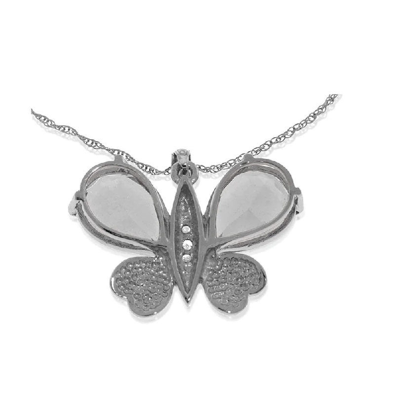 dainty gold necklace for minimalists -14K Solid White Gold Batterfly Necklace with Natural Diamonds & White Topaz