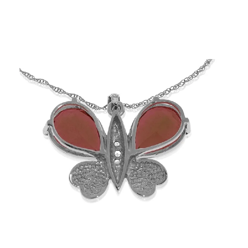 charm necklace for women -14K Solid White Gold Batterfly Necklace withNatural Diamonds & Garnets