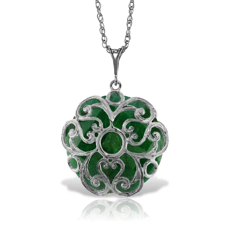 engraved family name necklace for women -14K Solid White Gold Necklace with Checkerboard Cut Round Dyed Green Sapphire