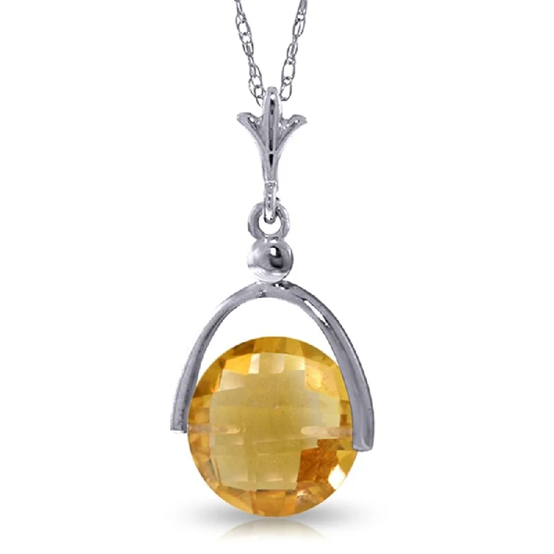 gold layered necklace for women -3.25 Carat 14K White Gold Necklace Checkerboard Cut Citrine