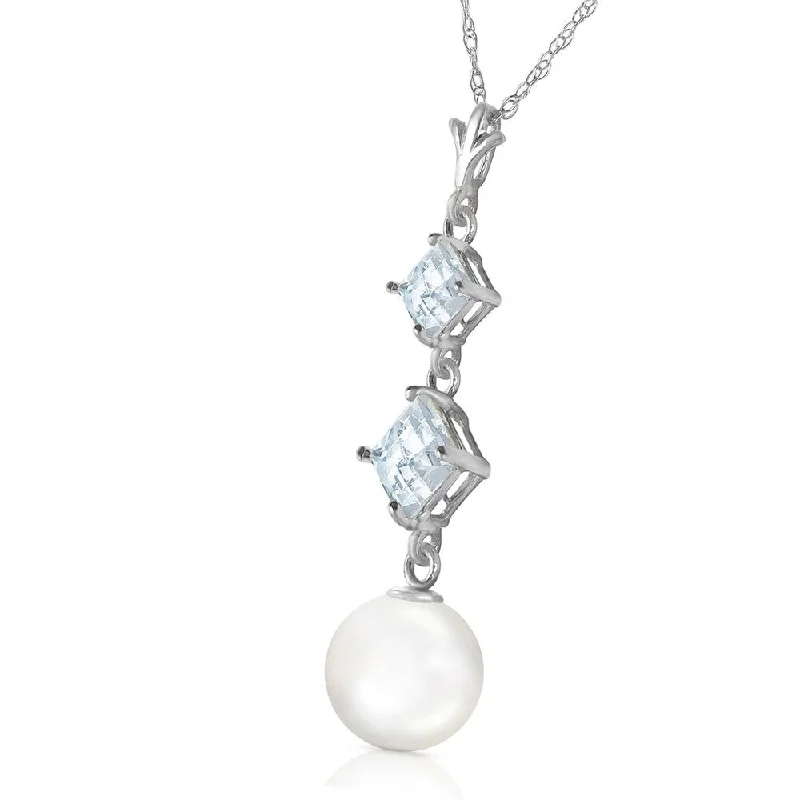 simple gold pendant necklace -3.25 CTW 14K Solid White Gold Open Your Eyes Aquamarine pearl