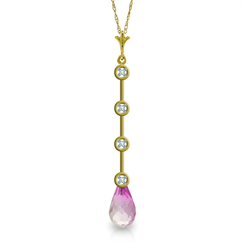 layered silver necklace for women -3.56 Carat 14K Gold Necklace Natural Diamond Pink Topaz