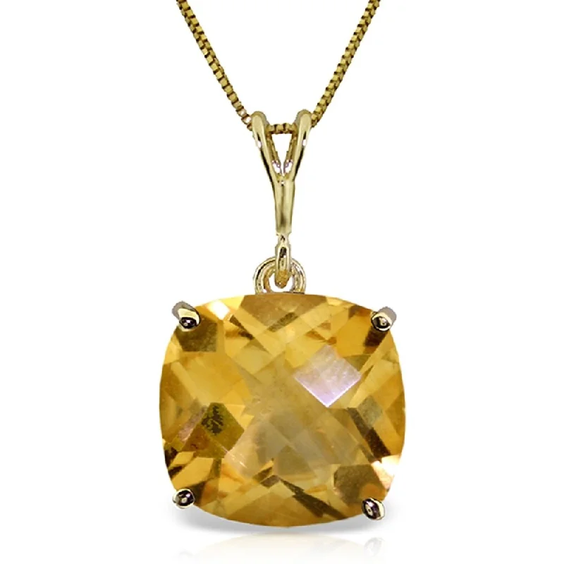 double layered necklace for women -3.6 Carat 14K Gold Necklace Natural Checkerboard Cut Citrine