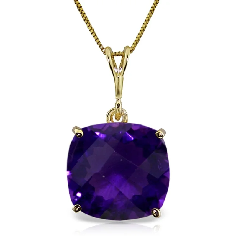 custom engraved necklace for couples -3.6 Carat 14K Gold Necklace Natural Checkerboard Cut Purple Amethyst