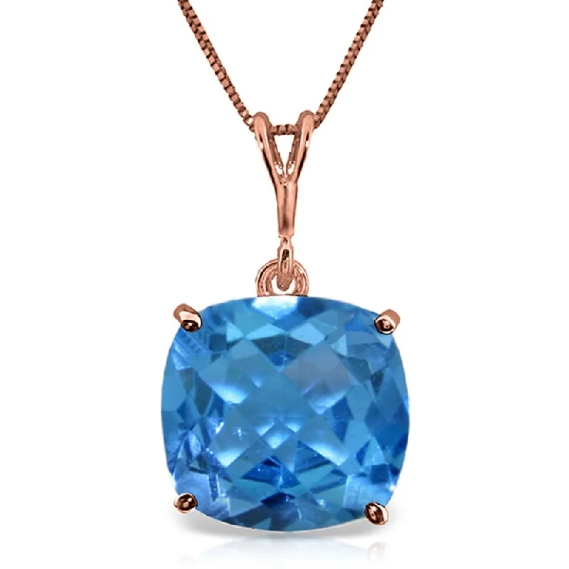 multi-strand necklace for women -3.6 Carat 14K Rose Gold Necklace Natural Checkerboard Cut Blue Topaz