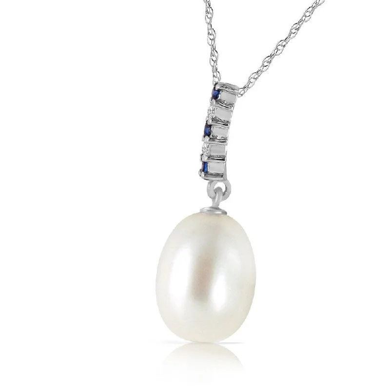 custom engraved love necklace -4.15 CTW 14K Solid White Gold Necklace Diamond, Sapphire Briolette pearl