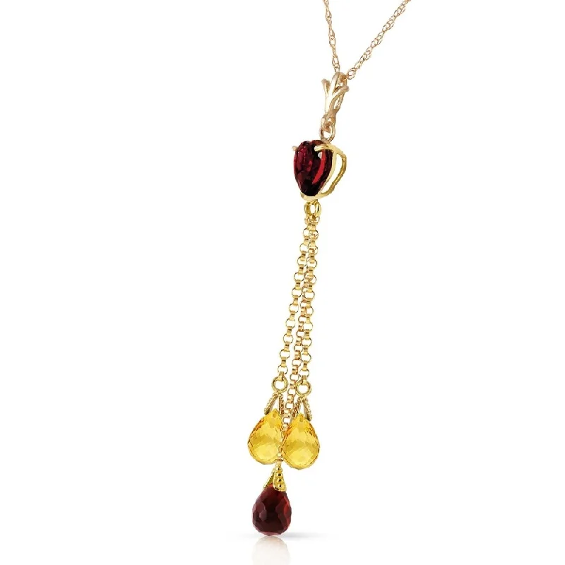 diamond heart necklace for women -4.75 Carat 14K Solid Gold Necklace Briolette Garnet Citrine