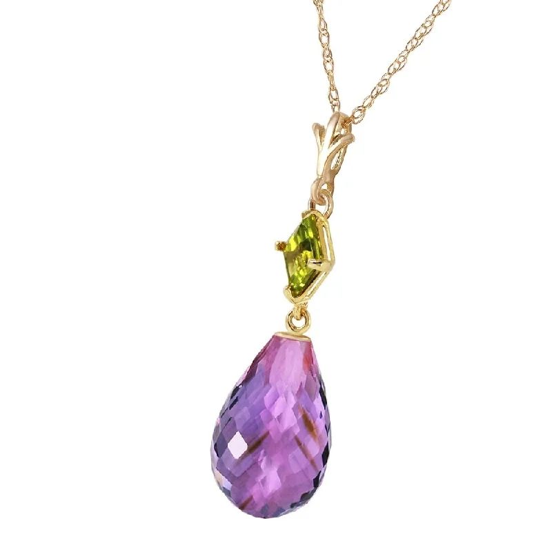 custom engraved love necklace -5.5 CTW 14K Solid Gold Necklace Peridot Purple Amethyst